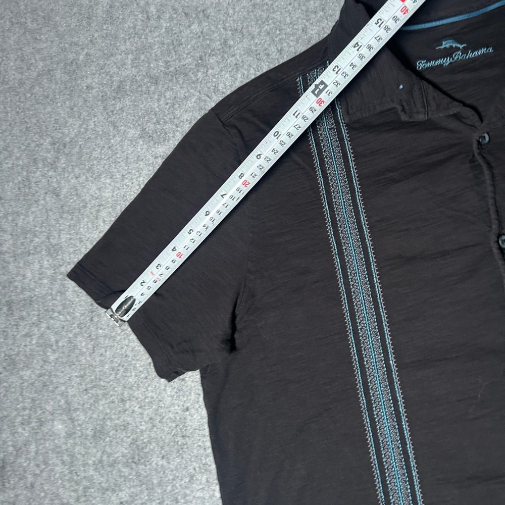 Tommy Bahama Shirt Mens Large Black Embroidered Pima Cotton Camp Guayabera - Picture 9 of 15